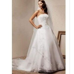 Monique Luo 6 Strapless 3 Tier Beaded Traditional Wedding Dress David's Bridal